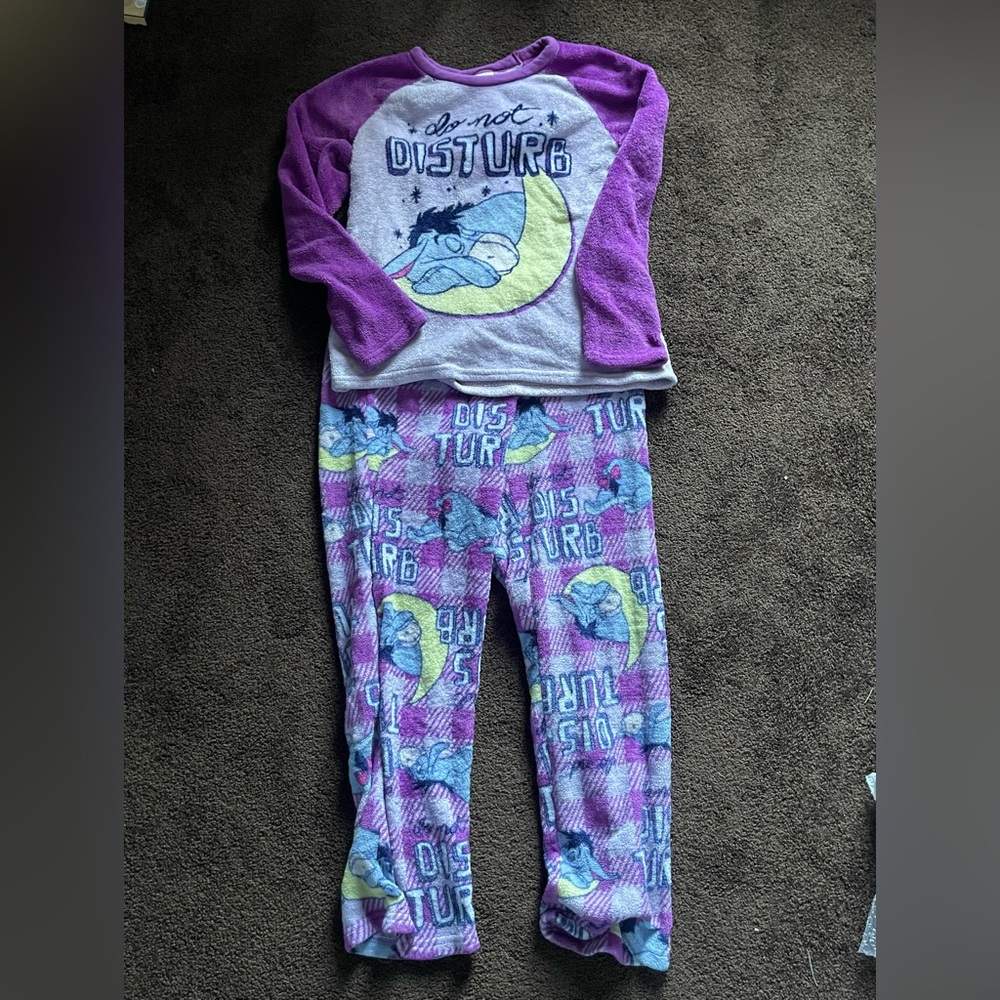 Disney sleepy Eeyore purple do not disturb fuzzy pajama top and bottoms M